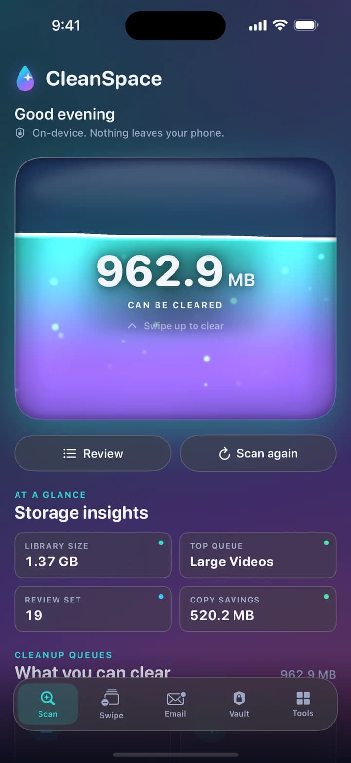 CleanSpace — screen 1