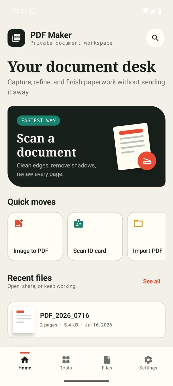 PDF Maker running on a phone